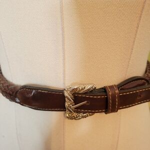Brown Leather Woven Belt with Silver Hearts And Buckle